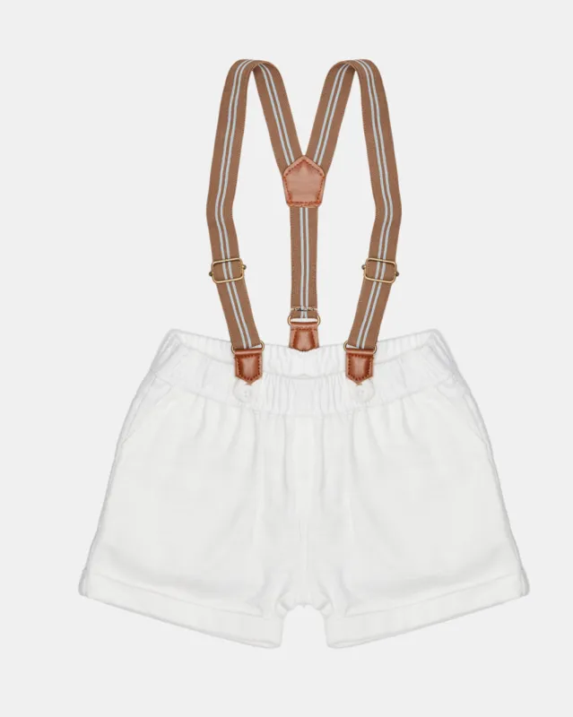 Infant Boys White Short With Suspenders sold by Redtag