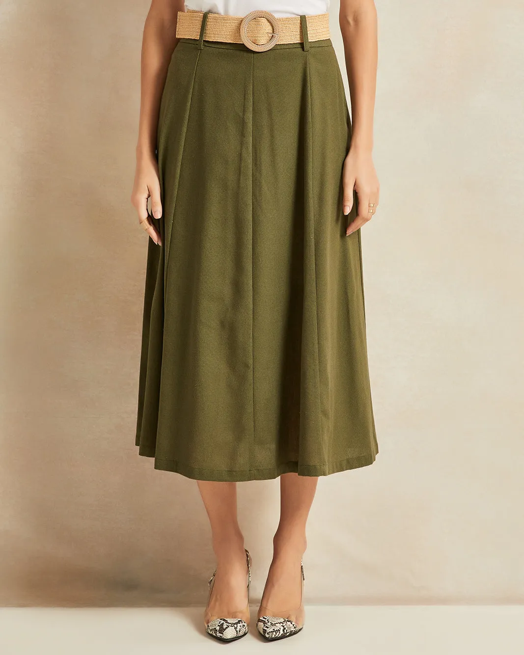 Women Olive Belted Skirt sold by Redtag