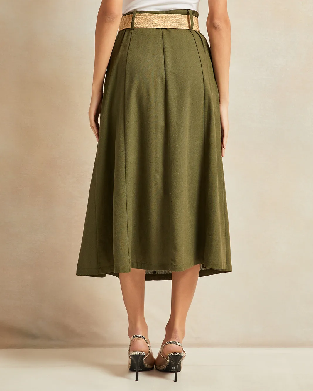 Women Olive Belted Skirt sold by Redtag product image thumbnail 3
