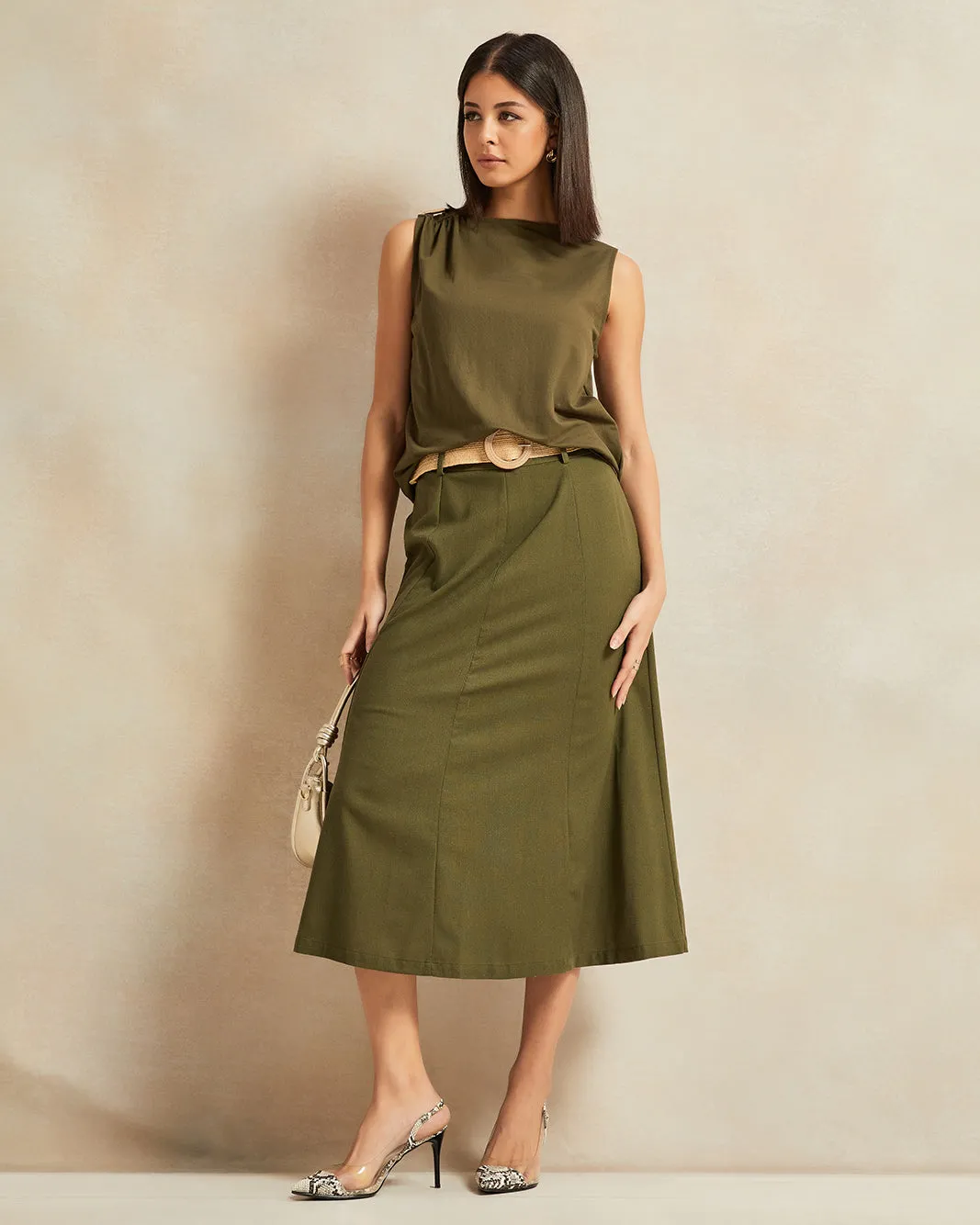 Women Olive Belted Skirt sold by Redtag product image thumbnail 2