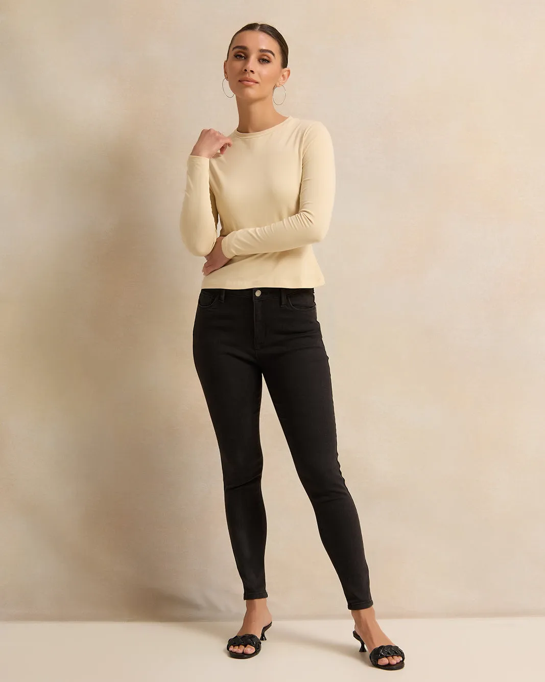 Women Cream Crew Neck Basic T-Shirt sold by Redtag product image thumbnail 2