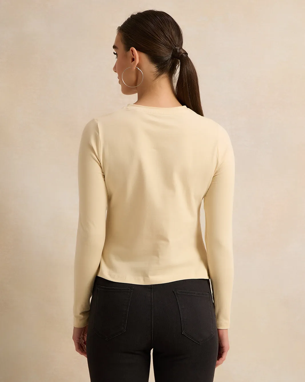 Women Cream Crew Neck Basic T-Shirt sold by Redtag product image thumbnail 3