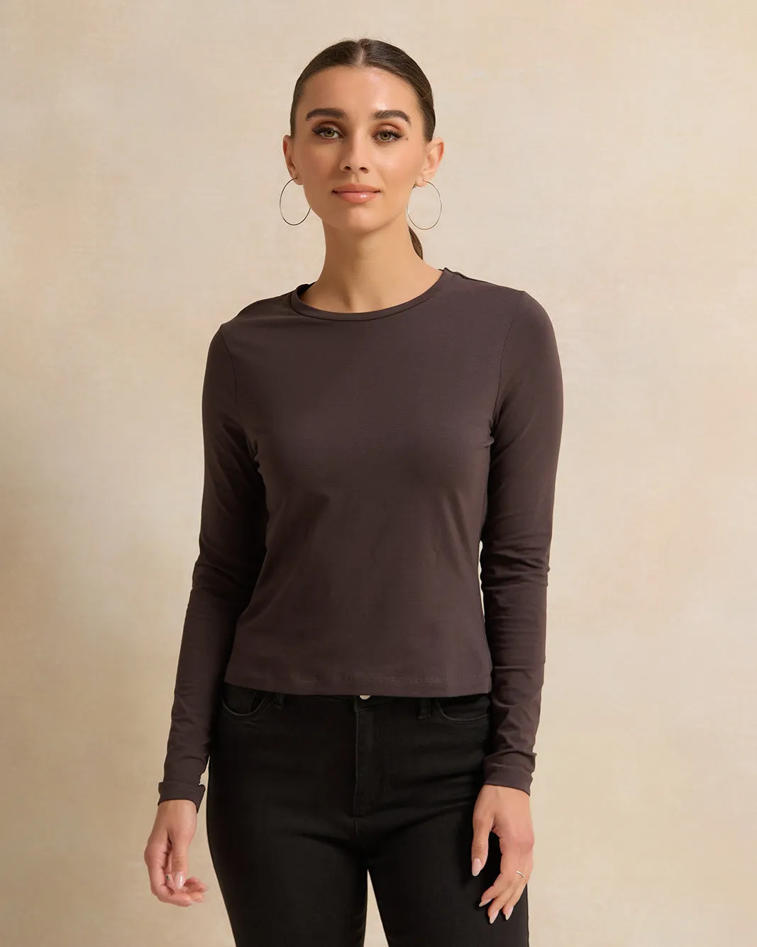 Women Charcoal Crew Neck Basic T-Shirt sold by Redtag