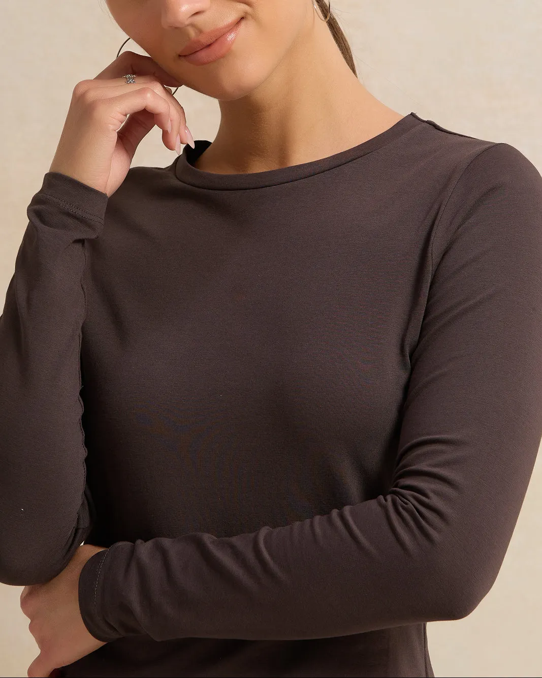 Women Charcoal Crew Neck Basic T-Shirt sold by Redtag product image thumbnail 4