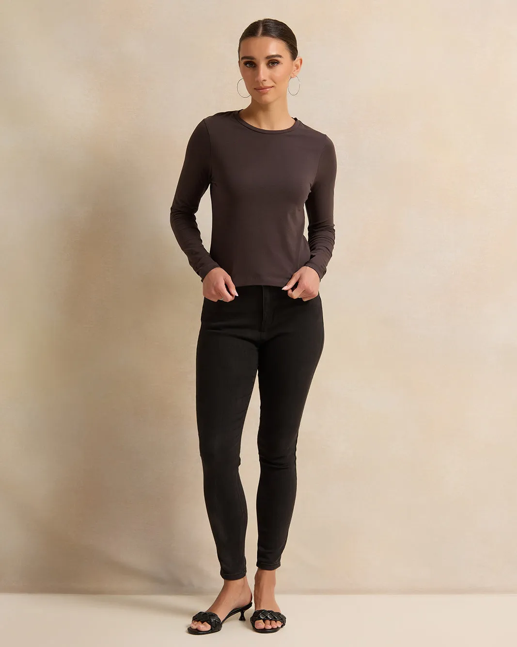 Women Charcoal Crew Neck Basic T-Shirt sold by Redtag product image thumbnail 2