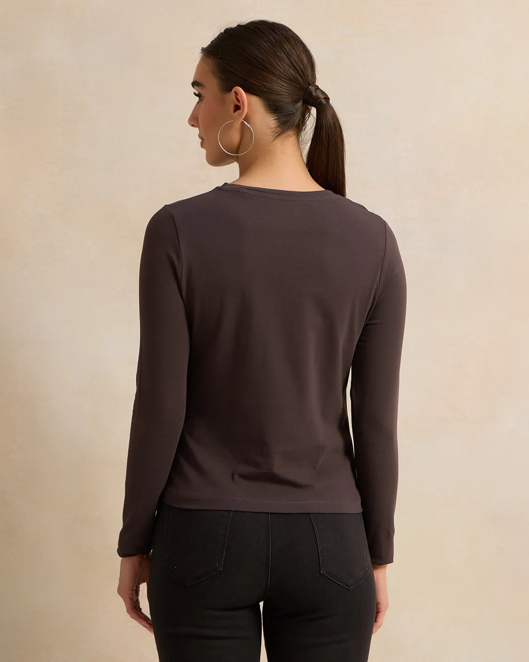 Women Charcoal Crew Neck Basic T-Shirt sold by Redtag product image thumbnail 3