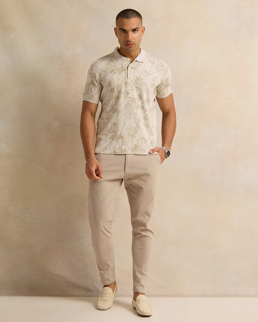 Men Beige Printed Basic Polo Shirt sold by Redtag product image thumbnail 2
