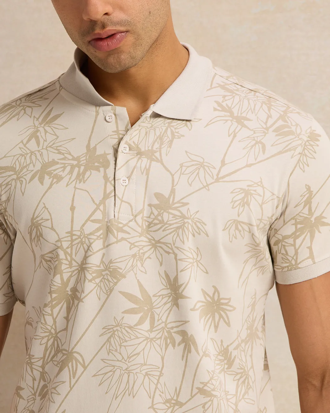 Men Beige Printed Basic Polo Shirt sold by Redtag product image thumbnail 4