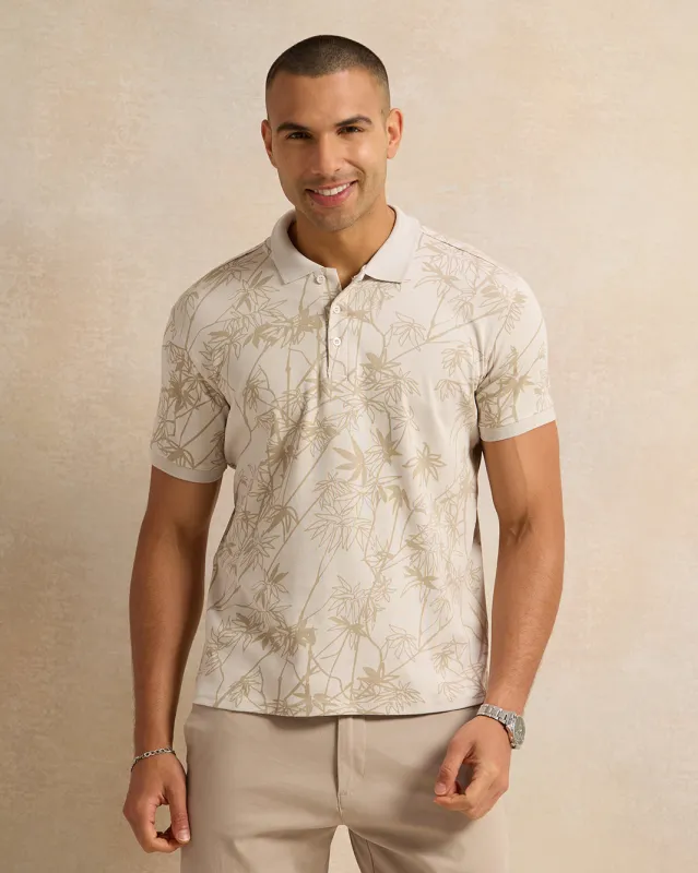 Men Beige Printed Basic Polo Shirt made by Redtag