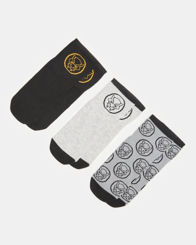 Senior Boys Black And Grey Printed Ankle Socks Set (3 Pairs) sold by Redtag