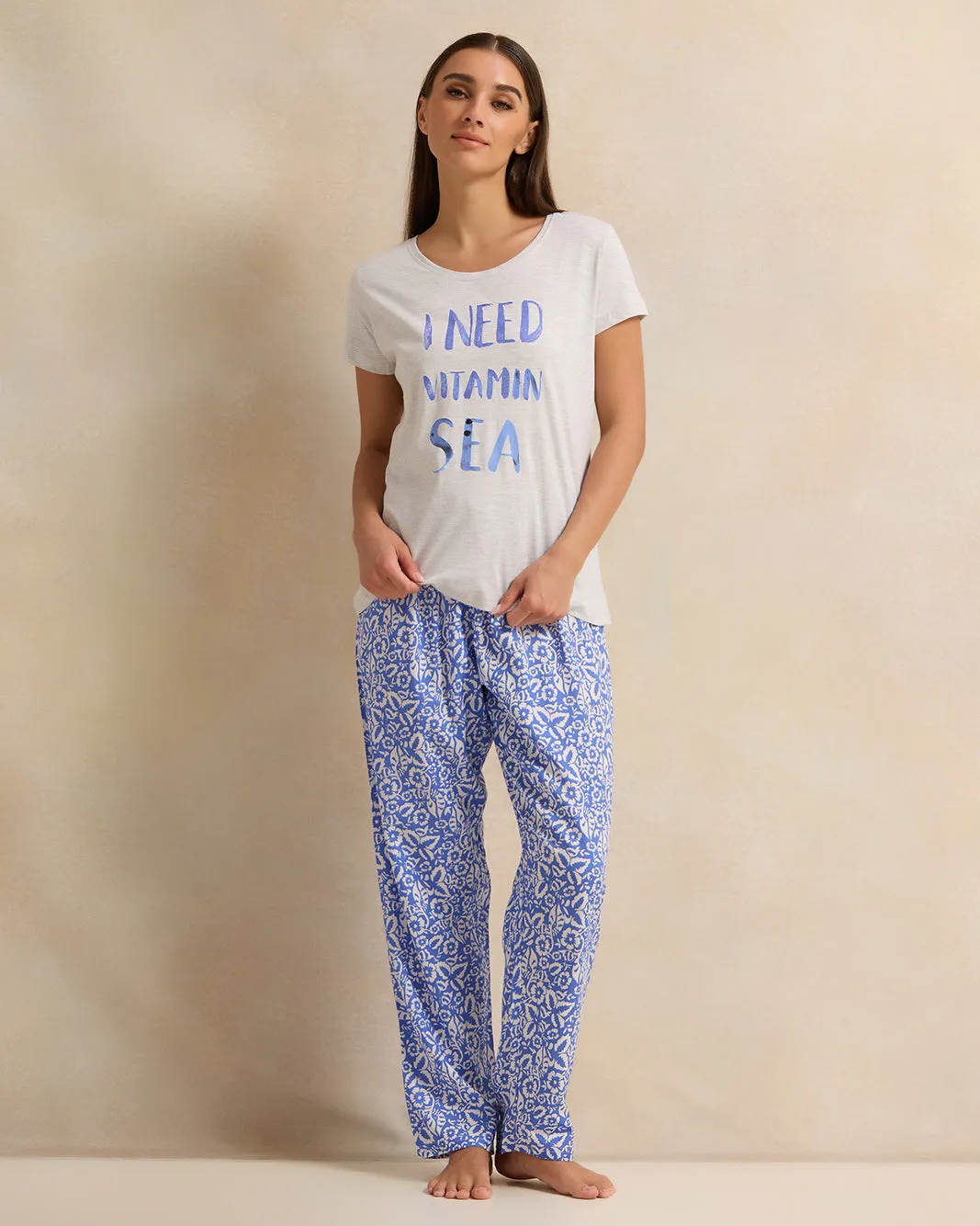 Women Blue And Grey Printed Pyjama Set (2 Piece) sold by Redtag