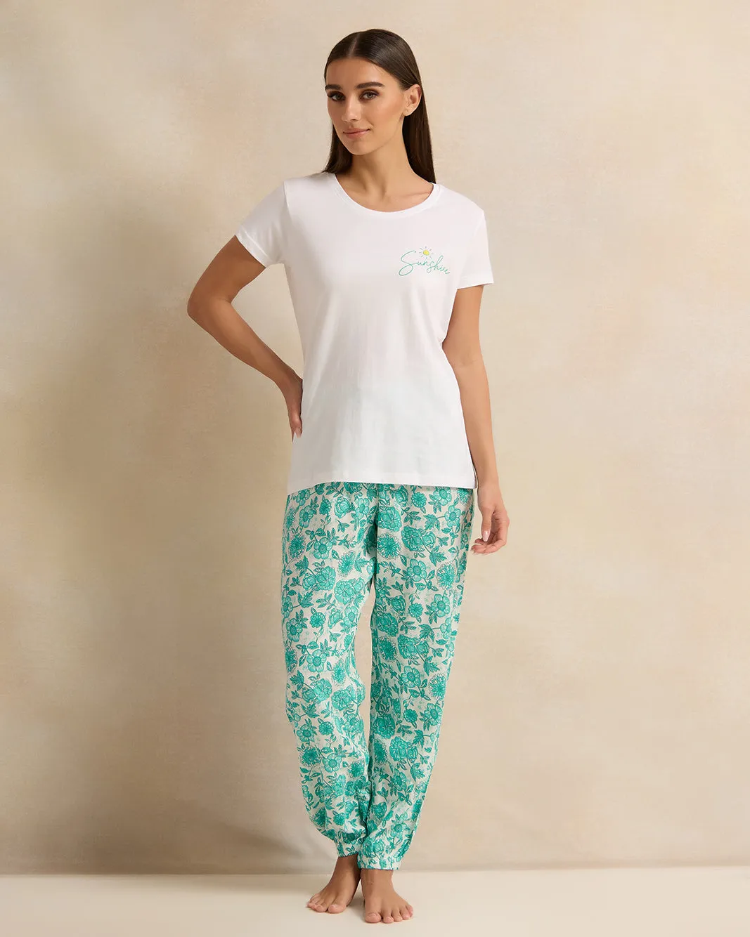 Women Teal And White Printed Pyjama Set (2 Piece) sold by Redtag