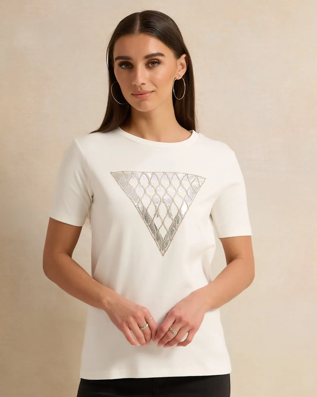 Women Ivory Embellished T-Shirt sold by Redtag