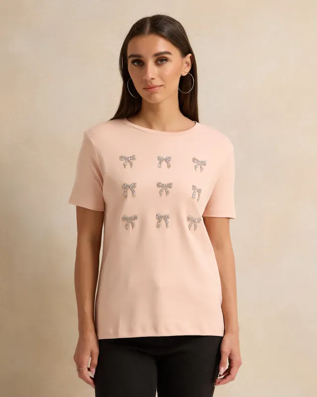 Women Pink Embellished T-Shirt sold by Redtag
