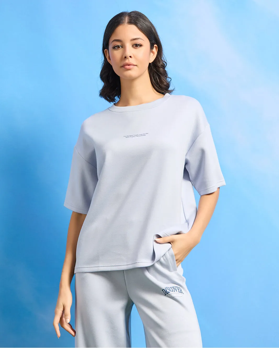 Women Blue Printed Active T-Shirt sold by Redtag