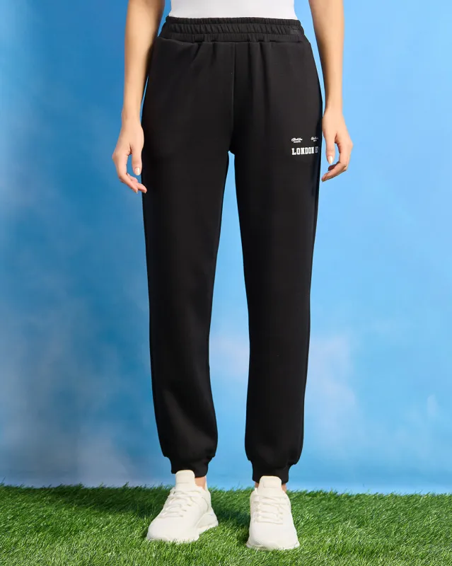Women Black Printed Jogger Pants sold by Redtag
