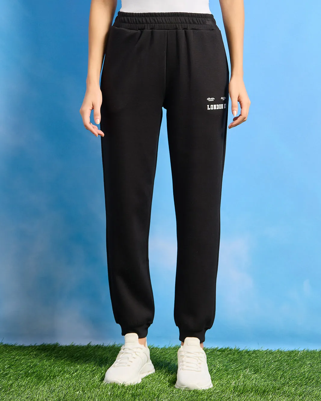 Women Black Printed Jogger Pants sold by Redtag