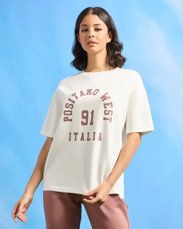 Women Ivory Printed Active T-Shirt sold by Redtag