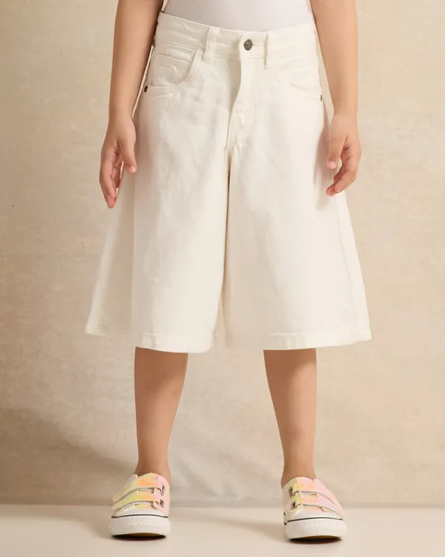 Girls White Denim Bermuda Pants sold by Redtag