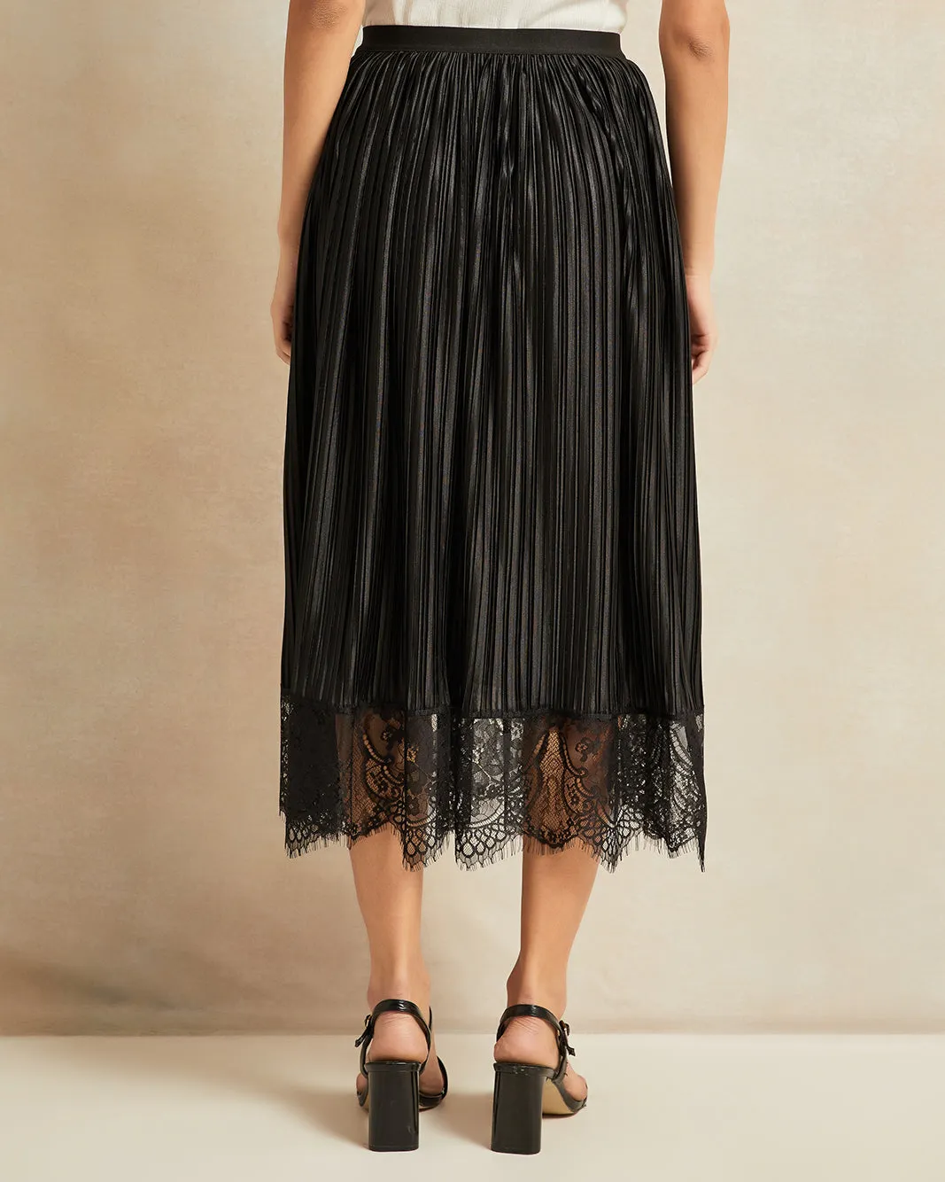 Women Black Pleated Lace Skirt sold by Redtag product image thumbnail 3