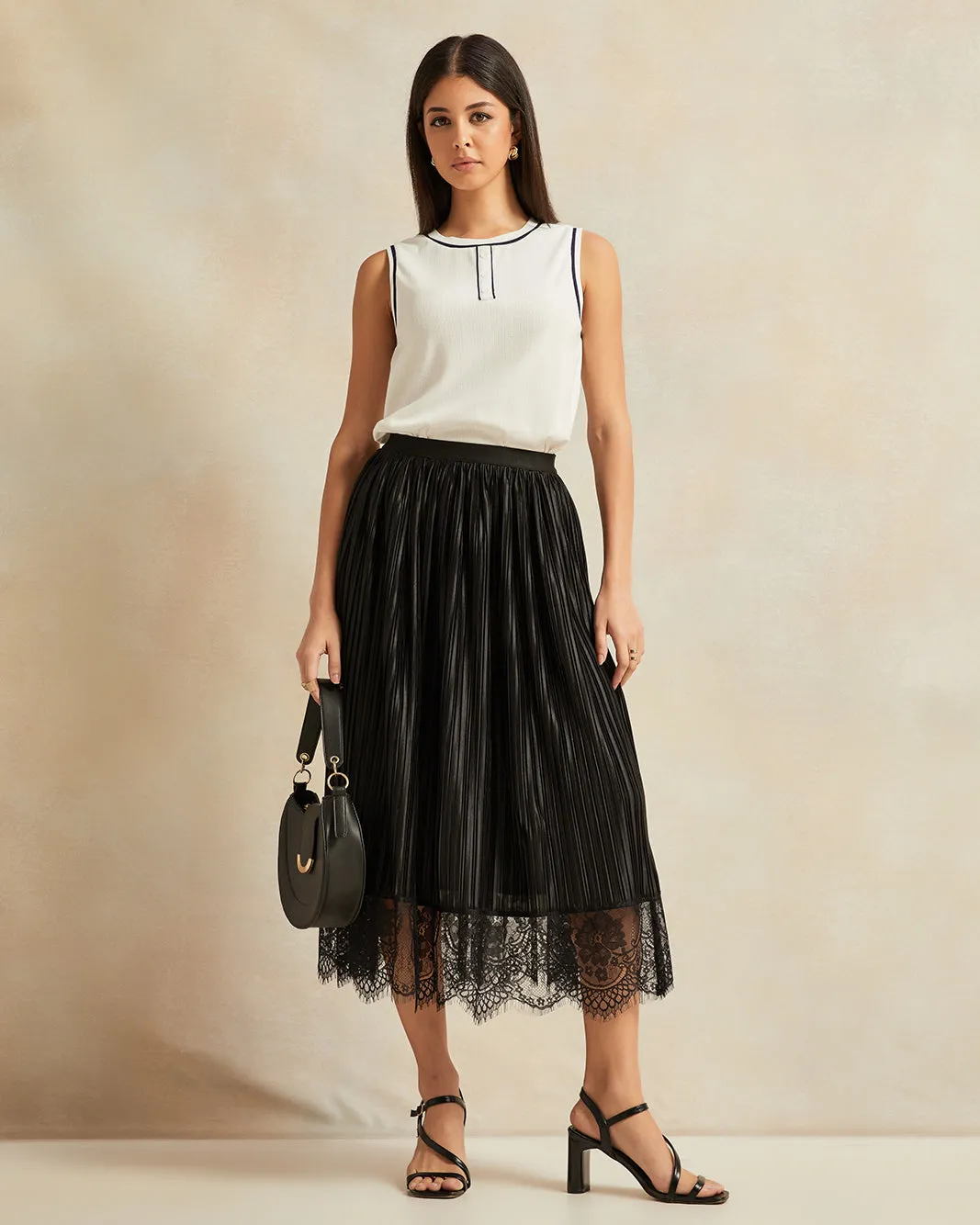 Women Black Pleated Lace Skirt sold by Redtag product image thumbnail 2