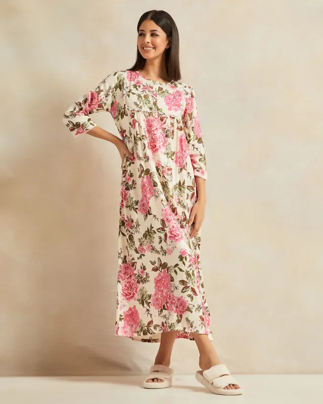 Women Pink Printed Nightgown sold by Redtag