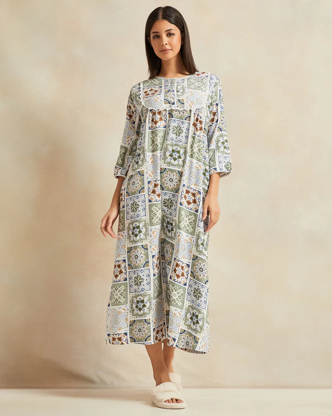 Women Green Printed Nightgown sold by Redtag
