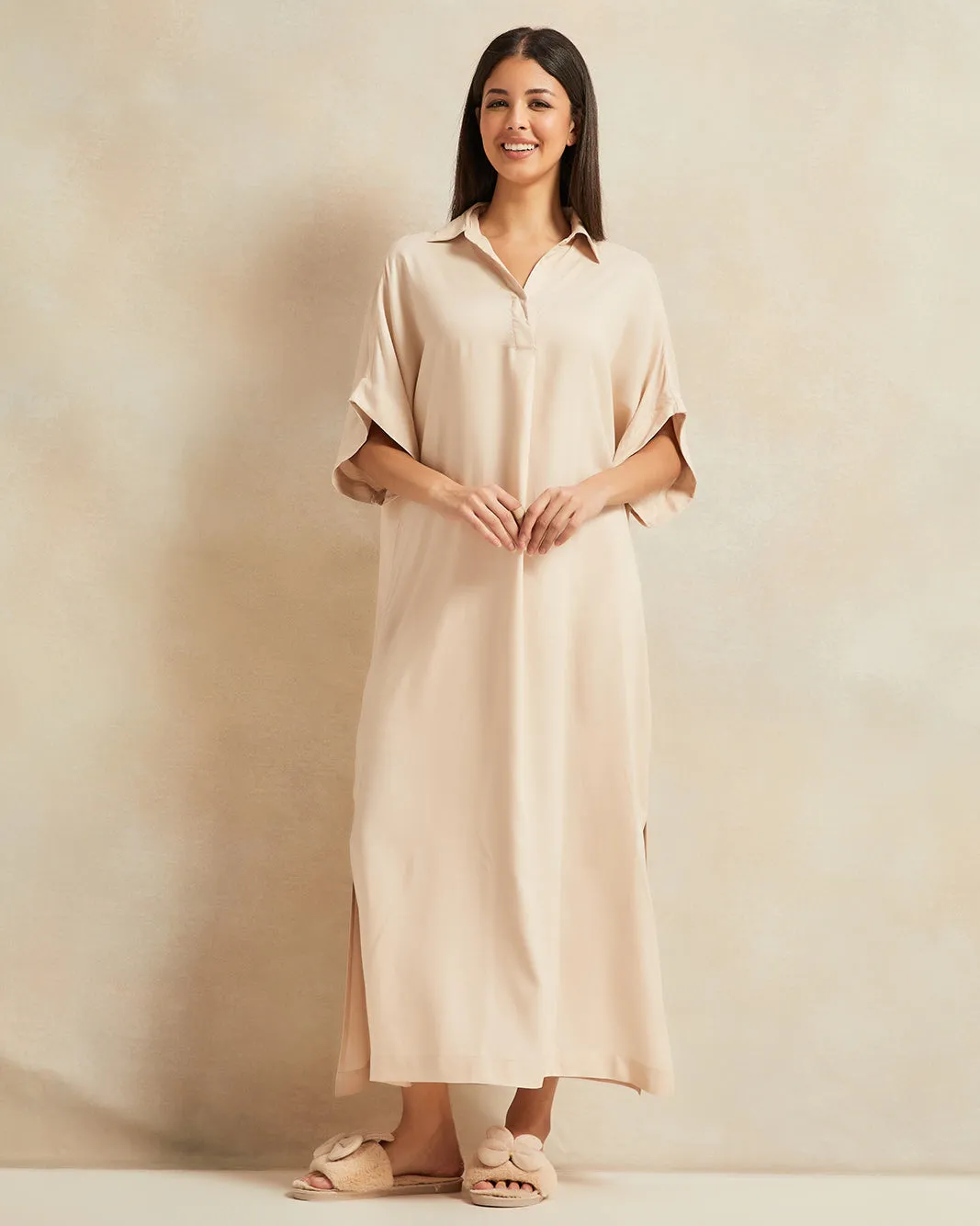Women Ivory kaftan Drop Shoulder Nightgown sold by Redtag
