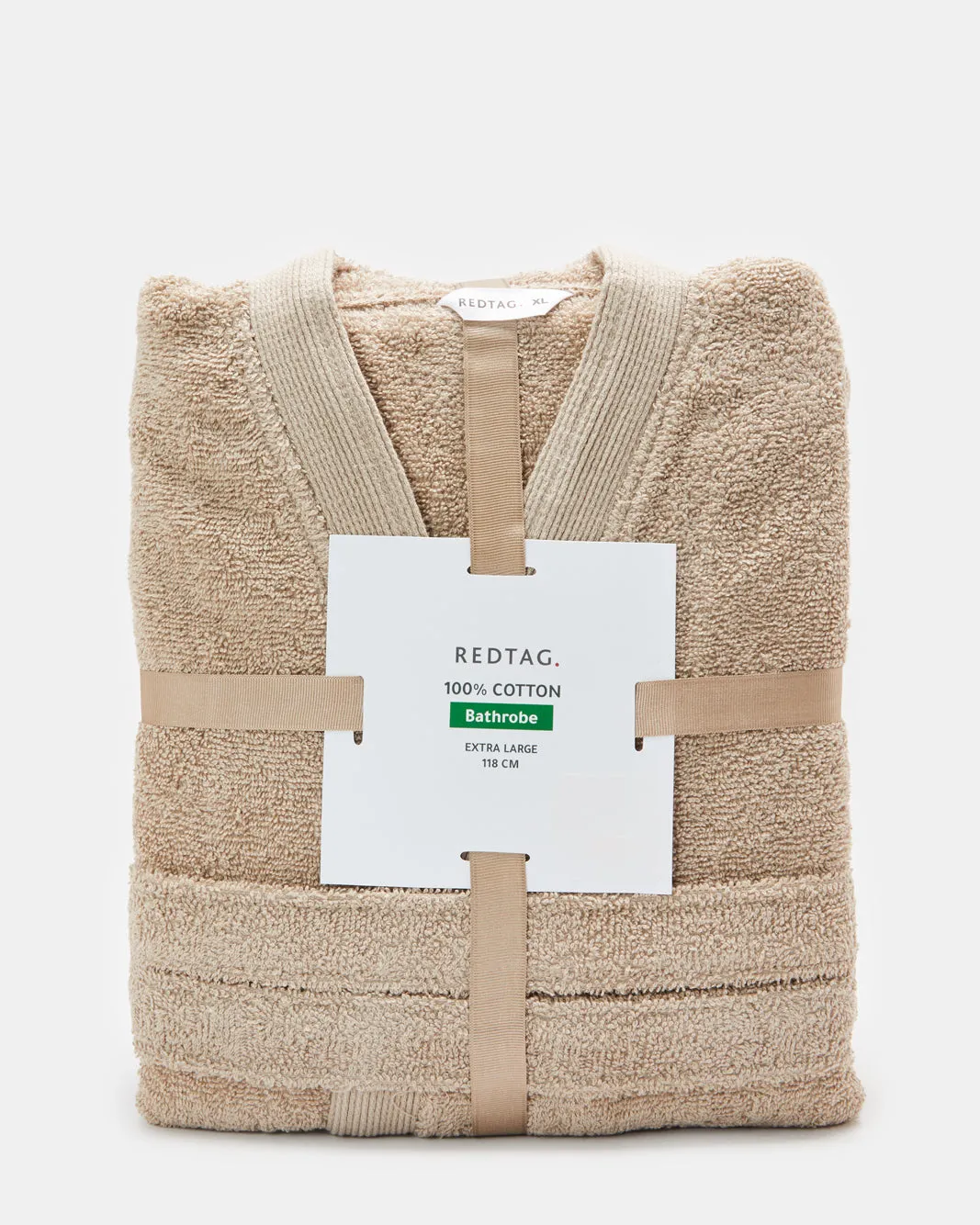 Beige Essence Kimono Bathrobe With Ribbed Border sold by Redtag