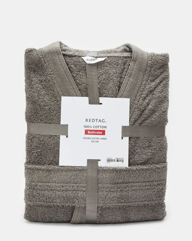 Grey Essence Kimono Bathrobe With Ribbed Border sold by Redtag