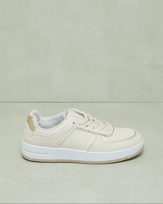 Women Beige Lace Up Sneakers sold by Redtag