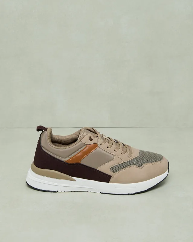 Men Brown Color Block Sneakers sold by Redtag