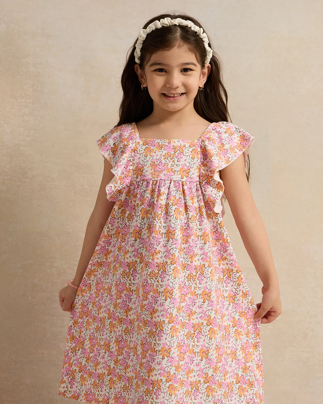 Girls Orange Printed Dress sold by Redtag product image thumbnail 2