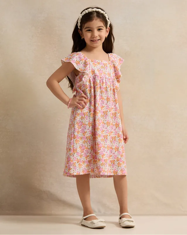 Girls Orange Printed Dress sold by Redtag