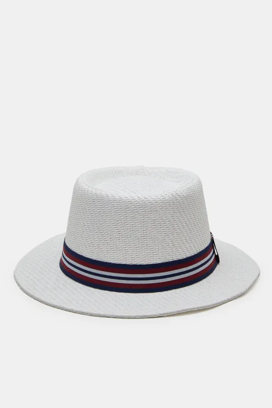 Men White Fedora Hat With Band sold by Redtag