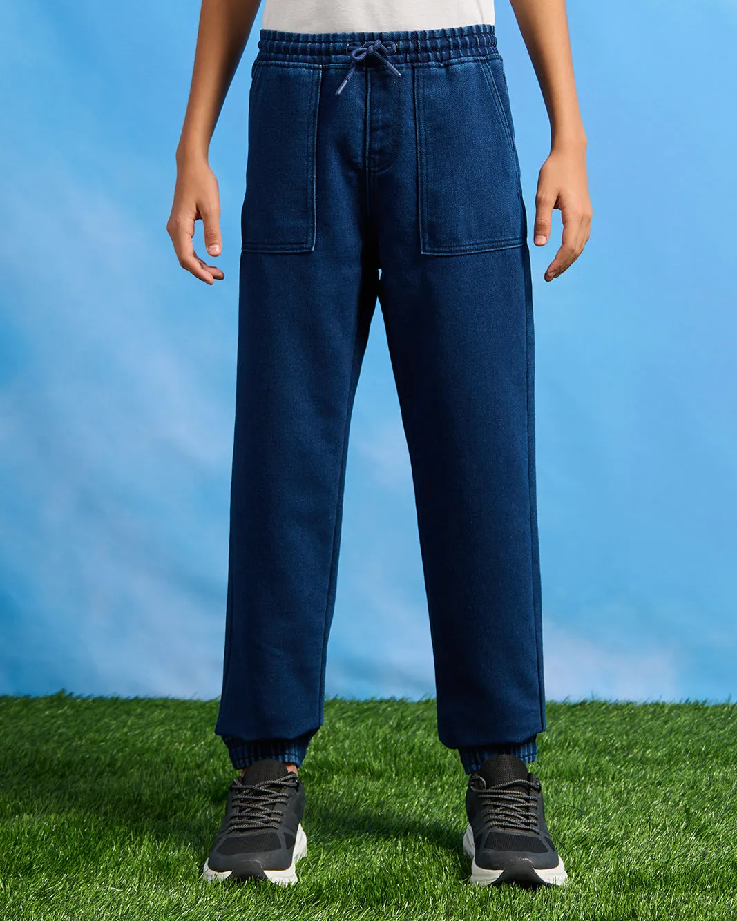 Senior Boys Blue Denim Joggers sold by Redtag