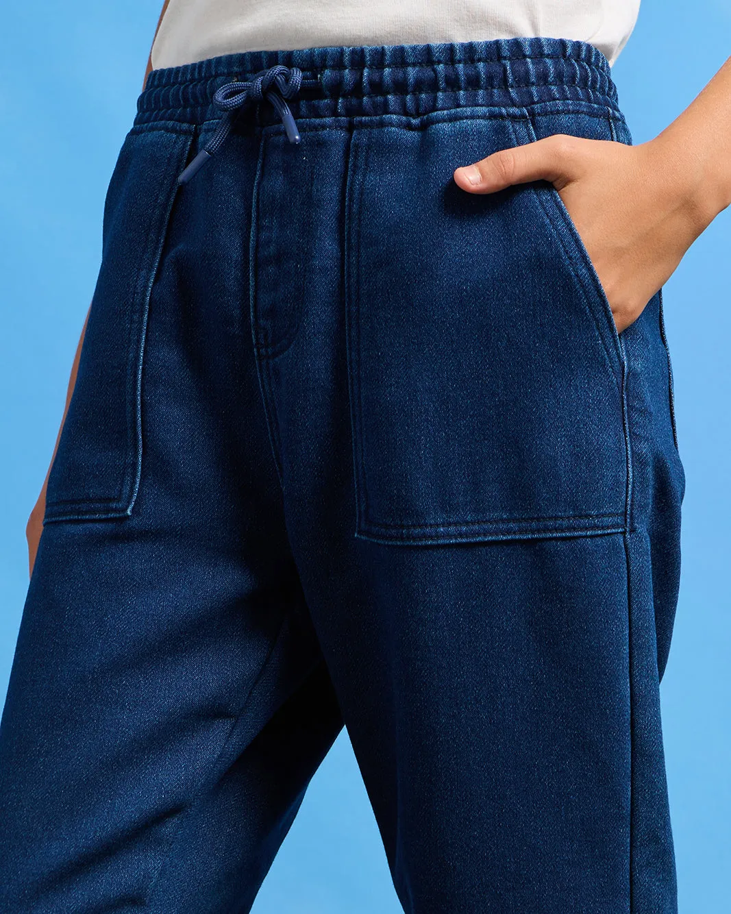 Senior Boys Blue Denim Joggers sold by Redtag product image thumbnail 4