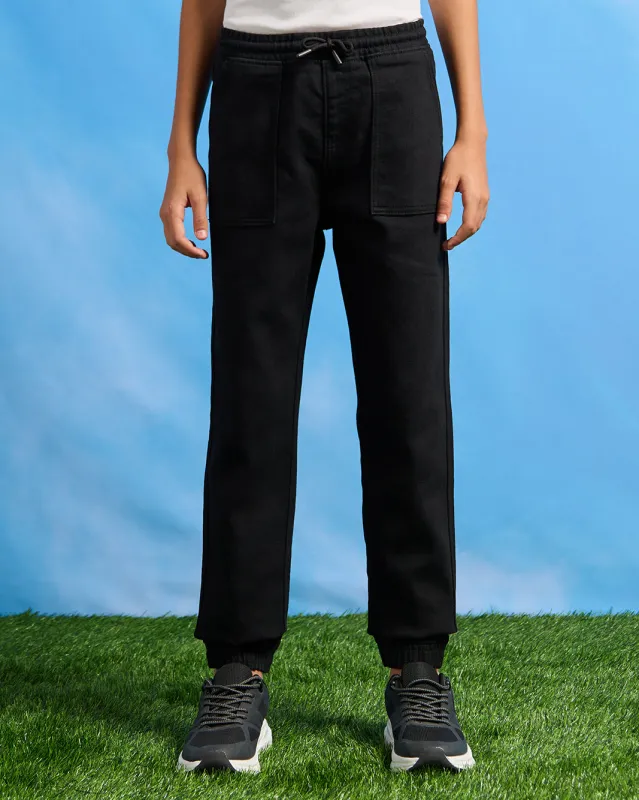 Senior Boys Black Denim Joggers sold by Redtag