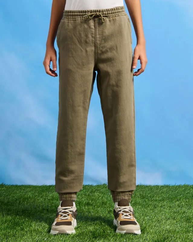 Senior Boys Olive Denim Joggers sold by Redtag