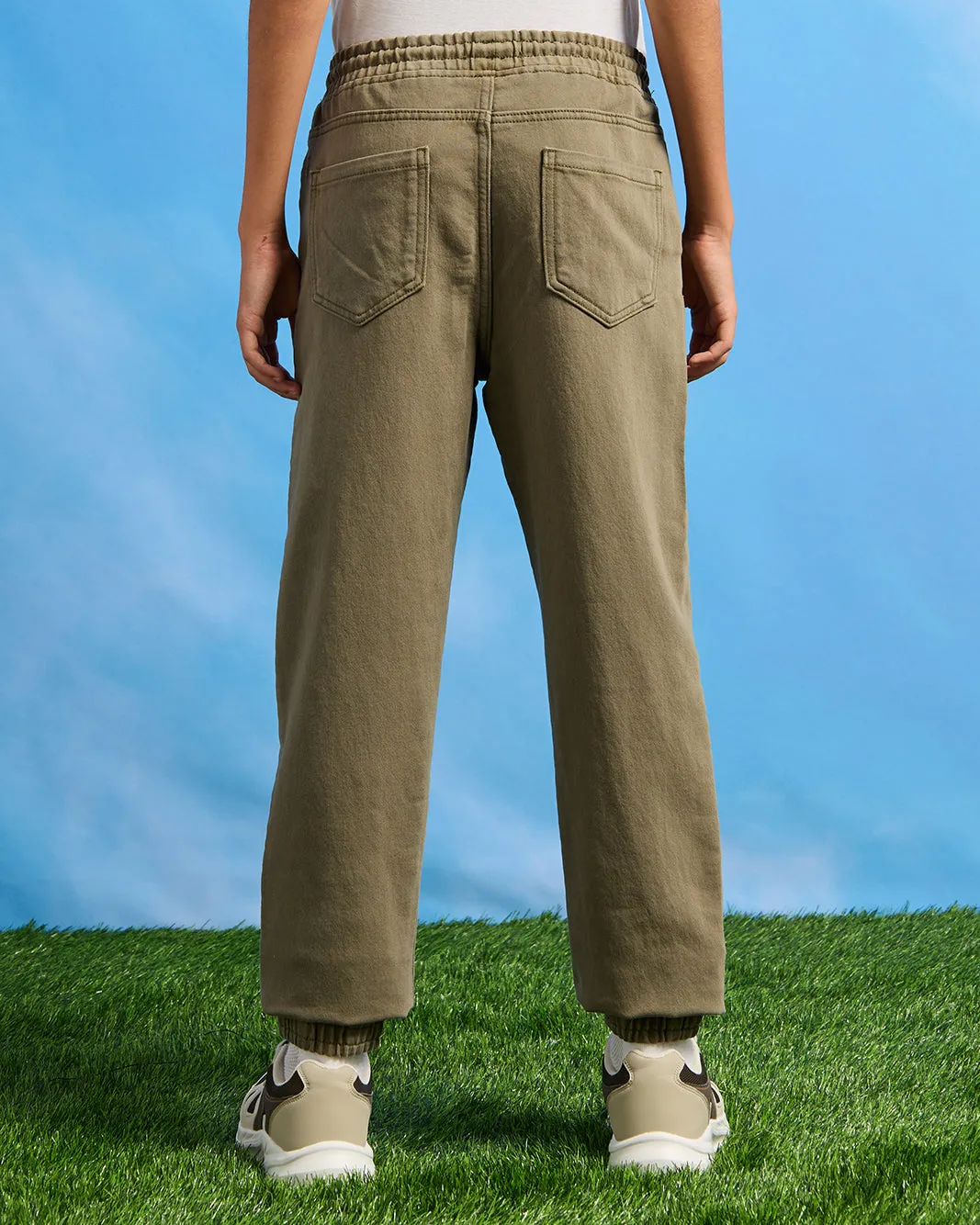 Senior Boys Olive Denim Joggers sold by Redtag product image thumbnail 3