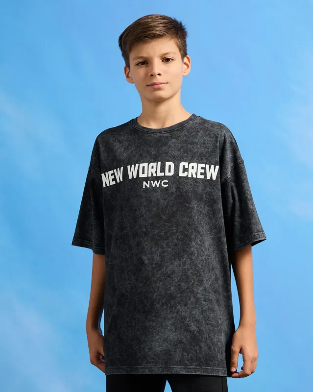 Senior Boys Black Printed Oversize T-Shirt sold by Redtag