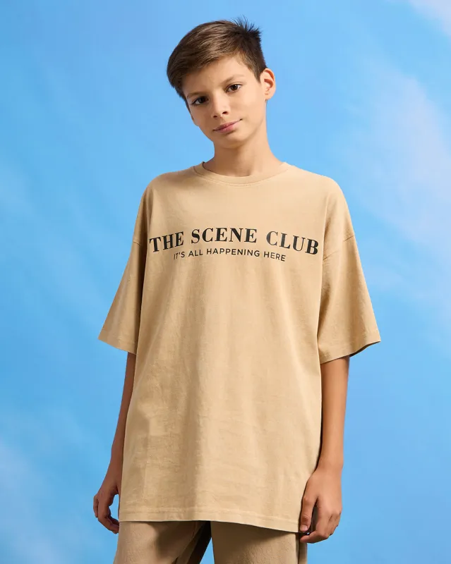Senior Boys Beige Printed Oversize T-Shirt sold by Redtag