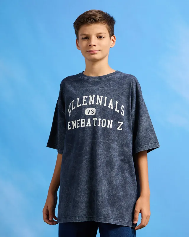 Senior Boys Blue Printed Oversize T-Shirt sold by Redtag