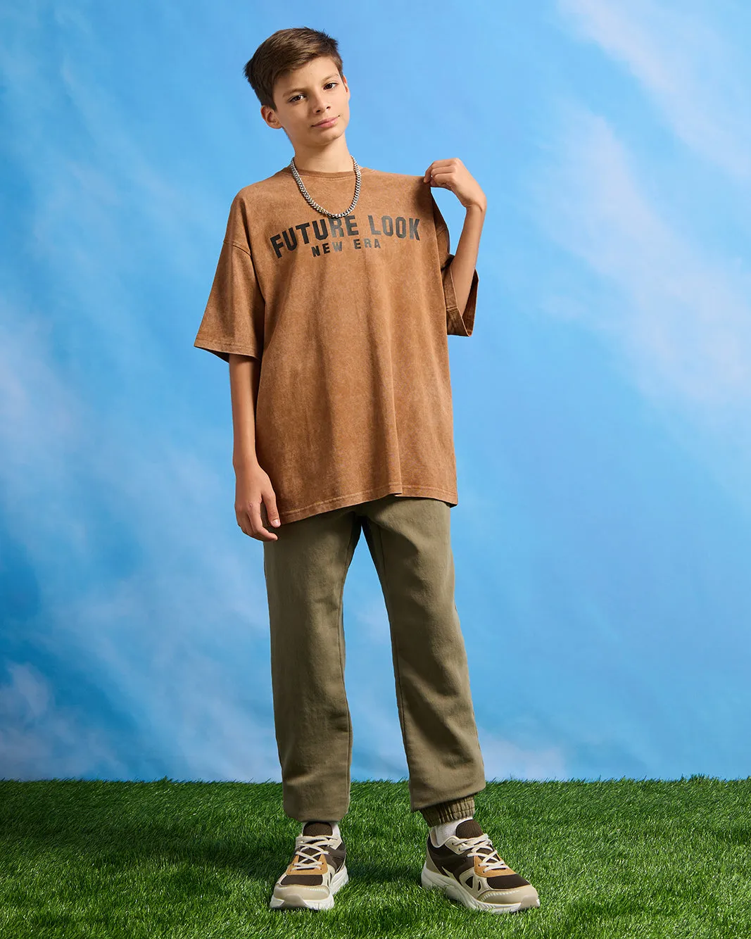 Senior Boys Brown Printed Oversize T-Shirt sold by Redtag product image thumbnail 2