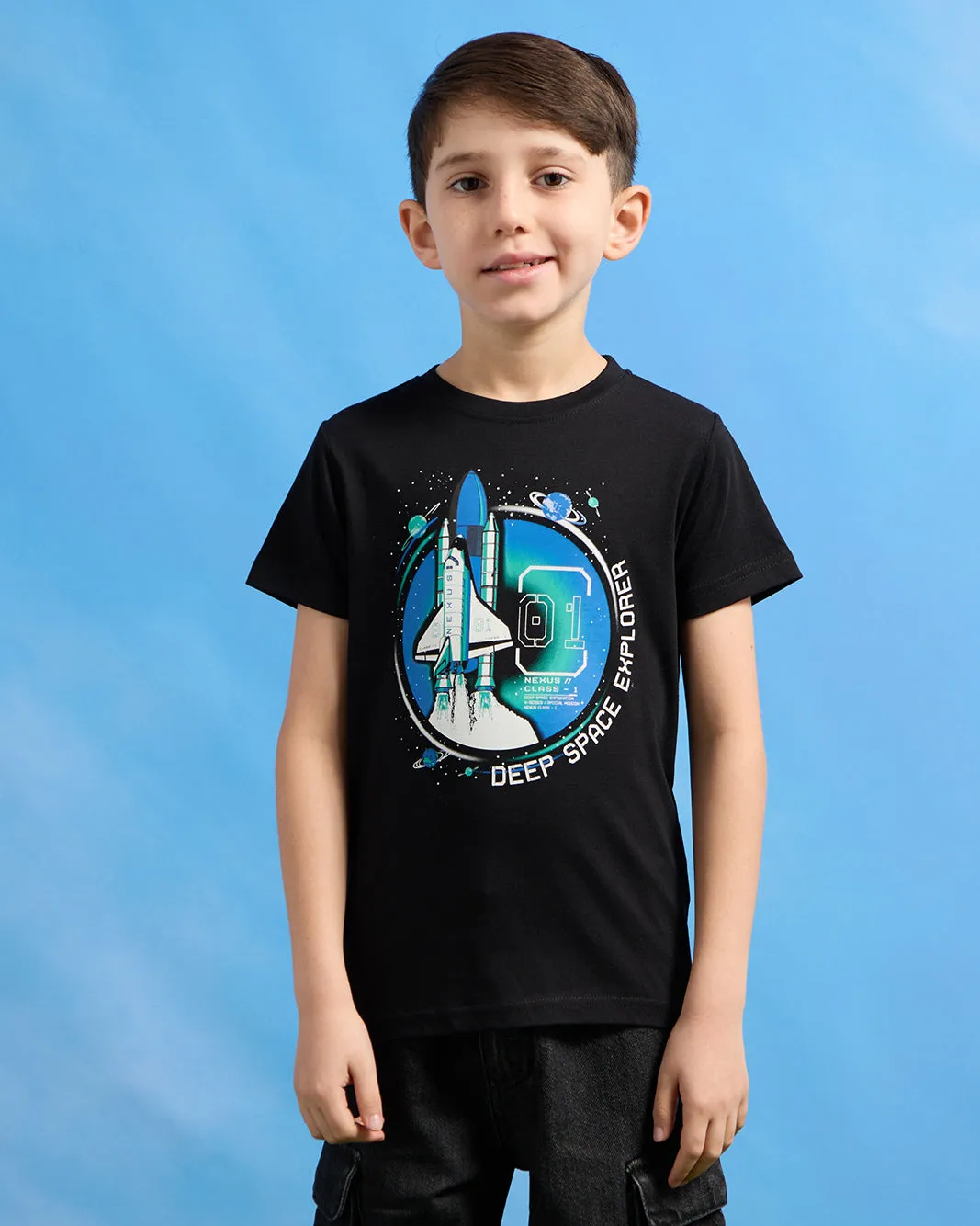 Boys Black Space Graphic Short Sleeve T-Shirt sold by Redtag product image thumbnail 2