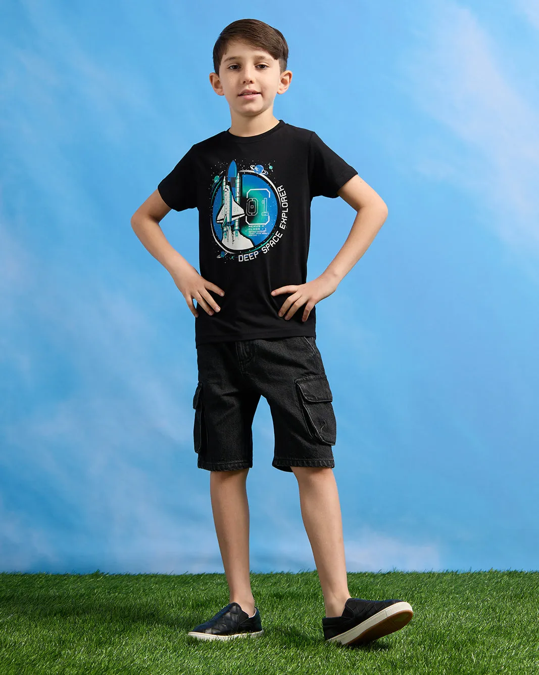 Boys Black Space Graphic Short Sleeve T-Shirt sold by Redtag