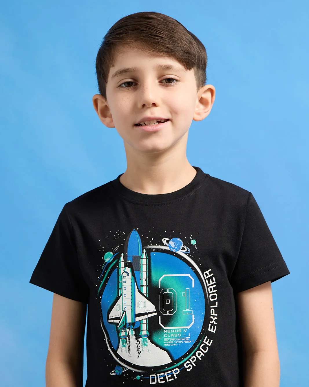 Boys Black Space Graphic Short Sleeve T-Shirt sold by Redtag product image thumbnail 4