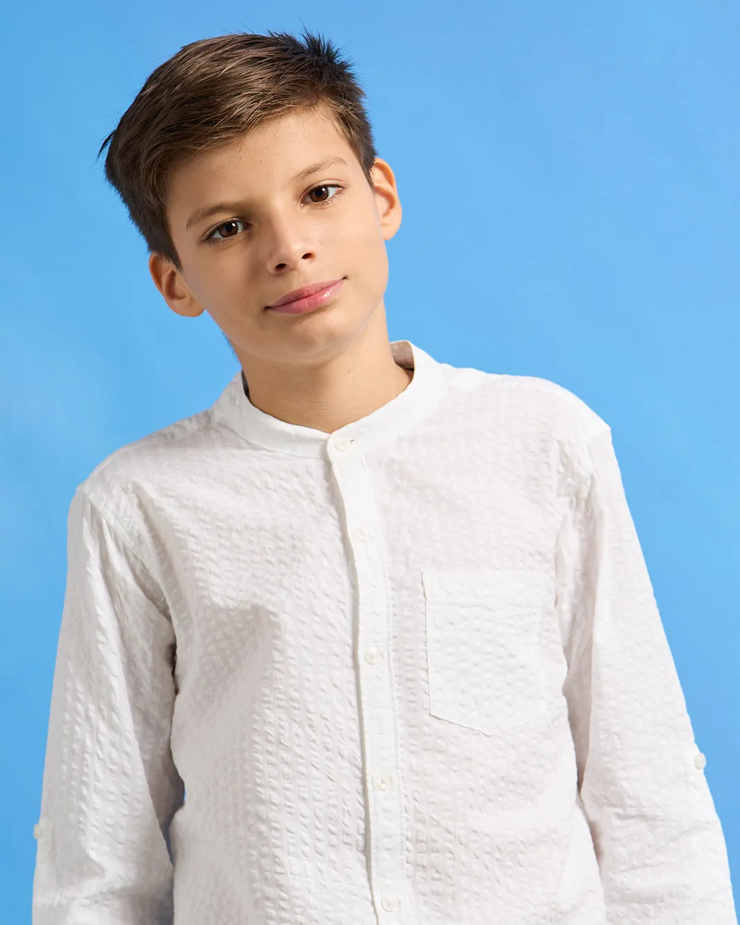 Senior Boys White Plain Mandarin Shirt sold by Redtag product image thumbnail 4