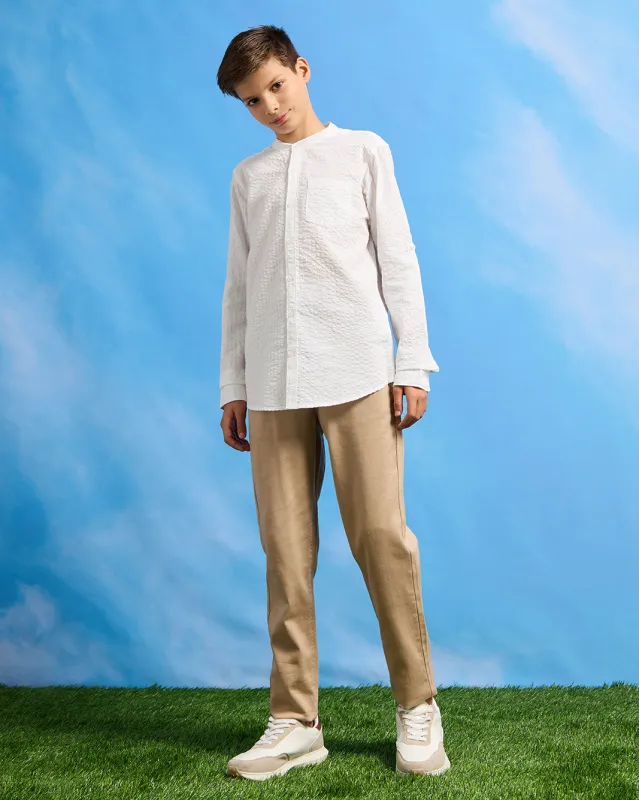 Senior Boys White Plain Mandarin Shirt sold by Redtag
