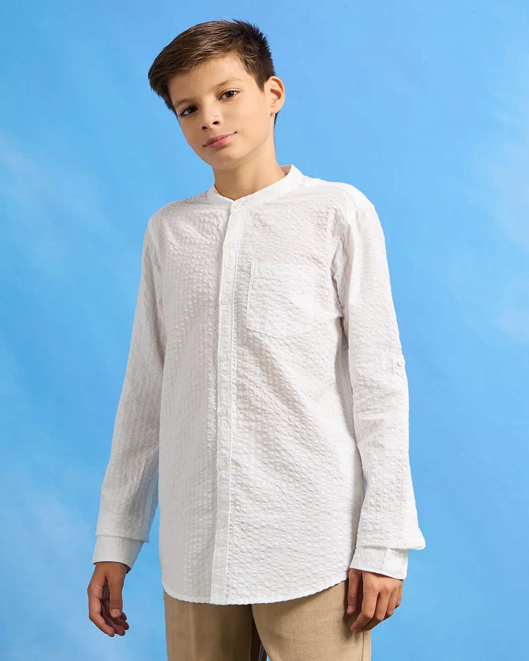 Senior Boys White Plain Mandarin Shirt sold by Redtag product image thumbnail 2